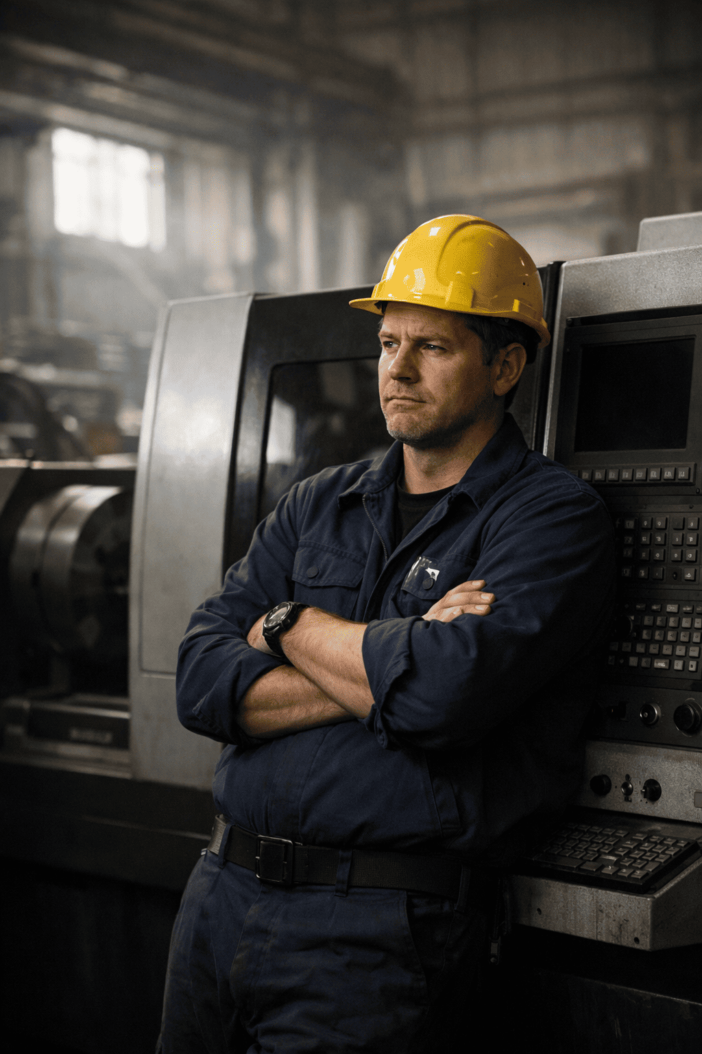 Operario con las manos cruzadas